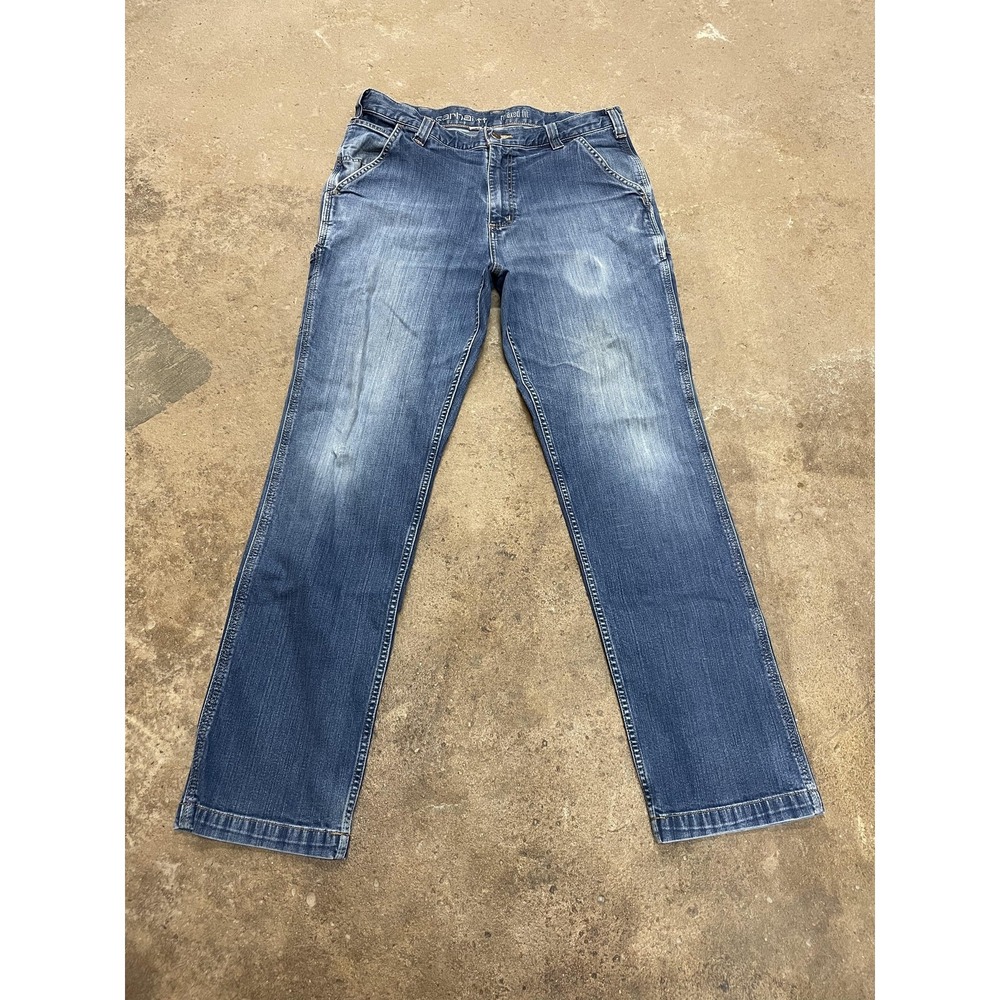 Carhartt 102808-408 Jeans Mens 36x34 Blue‎ Relaxed Straight Stretch Zip Fly